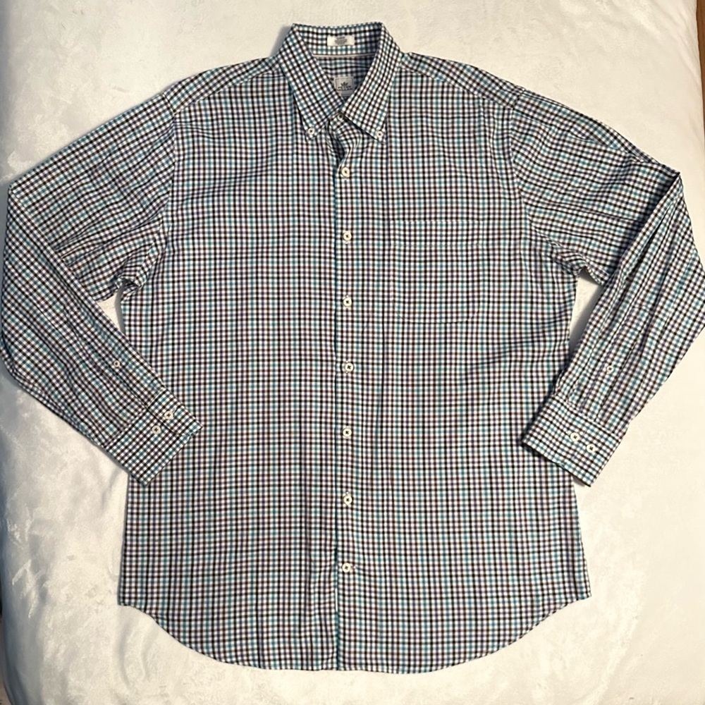 Peter Millar Button Up Shirt Men L Multicolor Checker Plaid Long Sleeve Cotton